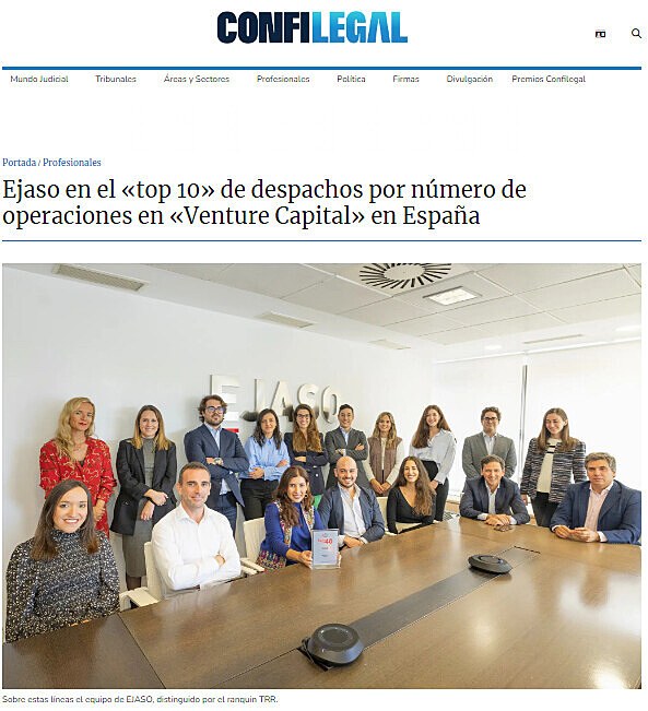 Ejaso en el top 10 de despachos por nmero de operaciones en Venture Capital en Espaa
